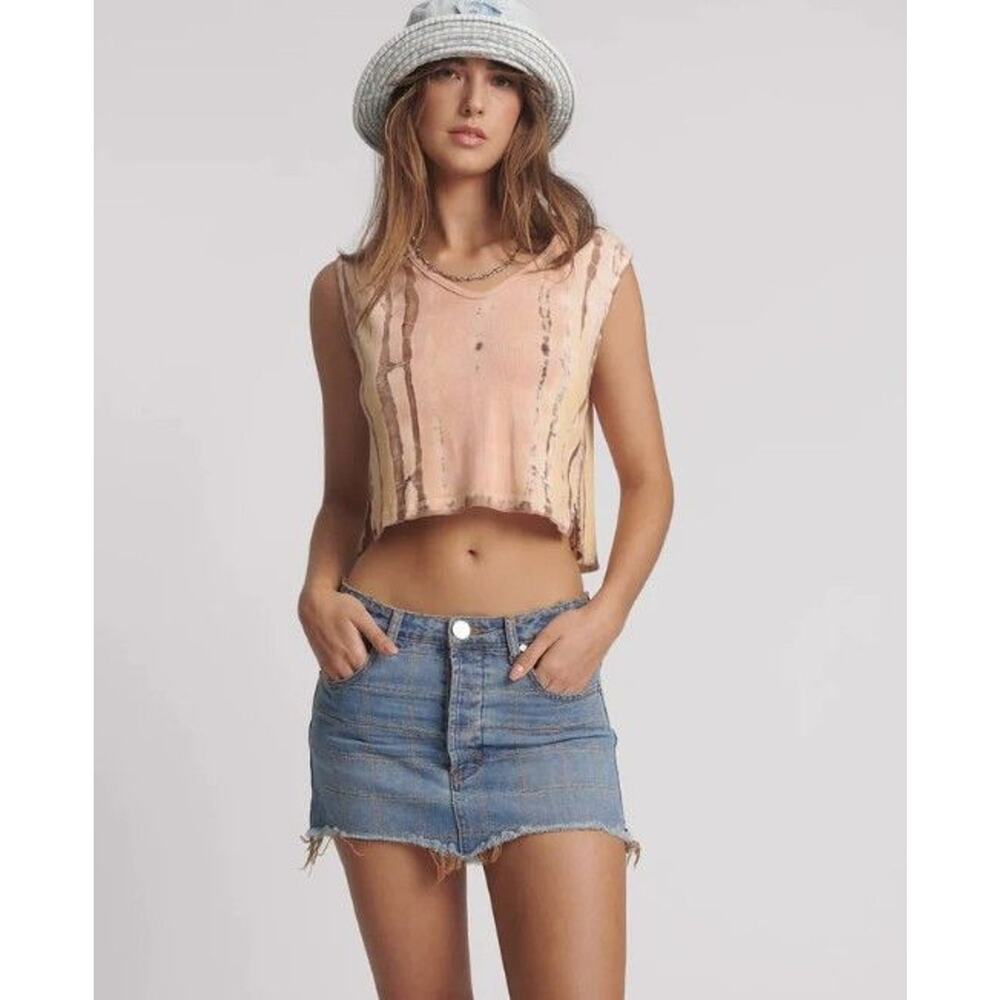 Free People x One Teaspoon NWT Junkyard Low Waist Mini Denim Skirt Tropical Blue
